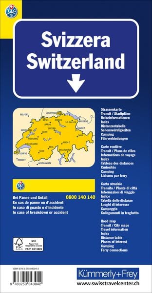 Produktbild: K&uuml;mmerly+Frey Strassenkarte TCS Schweiz 1:301.000