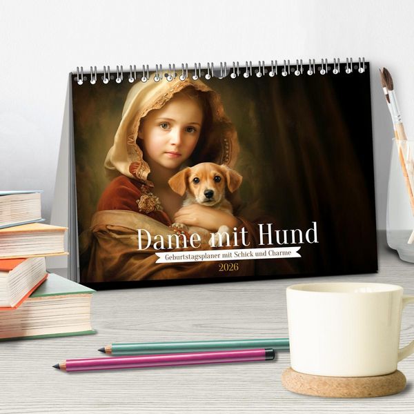 Produktbild: Dame mit Hund (Tischkalender 2026 DIN A5 quer), CALVENDO Monatskalender