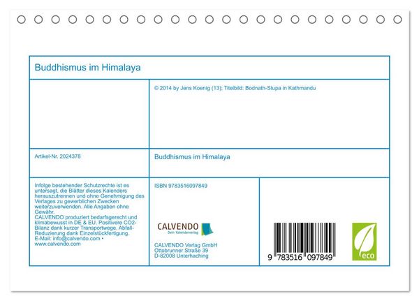 Produktbild: Buddhismus im Himalaya (Tischkalender 2026 DIN A5 quer), CALVENDO Monatskalender