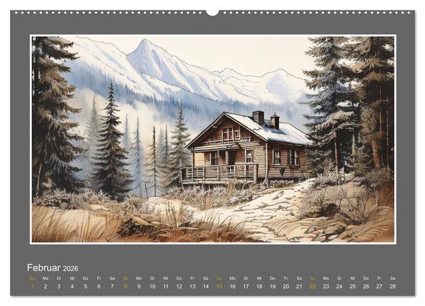 Produktbild: L&auml;ndliche Szenen in kolorierten Federzeichnungen (hochwertiger Premium Wandkalender 2026 DIN A2 quer), Kunstdruck in Hochglanz