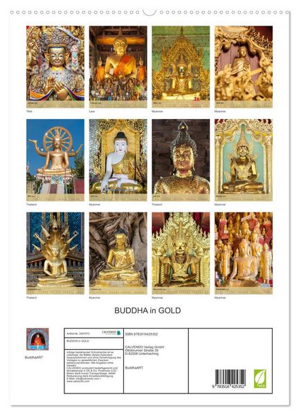Produktbild: BUDDHA in GOLD (hochwertiger Premium Wandkalender 2026 DIN A2 hoch), Kunstdruck in Hochglanz