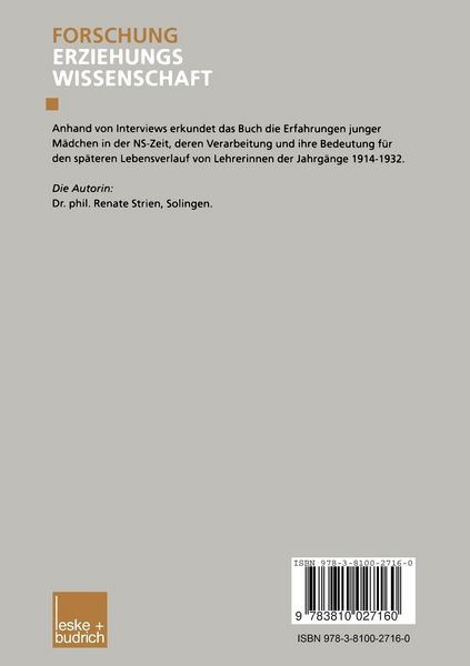 Produktbild: M&auml;dchenerziehung und -sozialisation in der Zeit des Nationalsozialismus und ihre lebensgeschichtliche Bedeutung