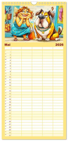 Produktbild: Familienplaner 2026 - Frauchen und Hund. Witzige Cartoons vom t&auml;glichen Chaos mit 5 Spalten (Wandkalender, 21 x 45 cm) CALVENDO