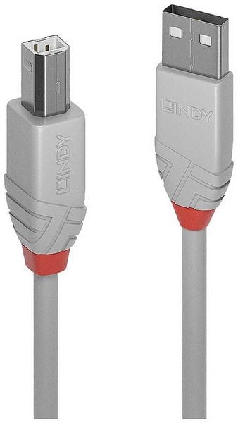 Produktbild: LINDY USB-Kabel USB 2.0 USB-A Stecker, USB-B Stecker 0.50m Grau 36681