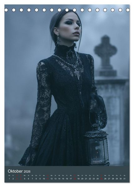 Produktbild: Gothic Girls - d&uuml;stere Frauen in schwarzer Gothic-Kleidung (Tischkalender 2026 DIN A5 hoch), CALVENDO Monatskalender