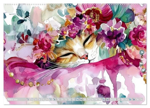 Produktbild: Katzensymphonie in Aquarell (hochwertiger Premium Wandkalender 2026 DIN A2 quer), Kunstdruck in Hochglanz