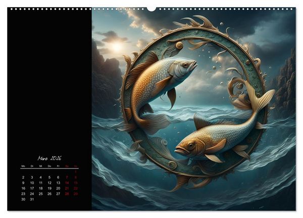 Produktbild: KI Tierkreiszeichen (hochwertiger Premium Wandkalender 2026 DIN A2 quer), Kunstdruck in Hochglanz