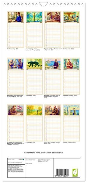 Produktbild: Familienplaner 2026 - Rainer Maria Rilke. Sein Leben, seine Werke mit 5 Spalten (Wandkalender, 21 x 45 cm) CALVENDO