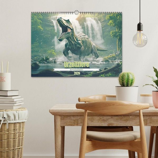 Produktbild: Urzeittiere - KI-Fantasiebilder (Wandkalender 2026 DIN A3 quer), CALVENDO Monatskalender