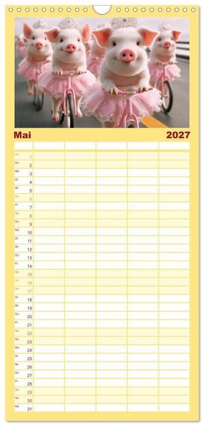Produktbild: Familienplaner 2027 - Vom Gl&uuml;ck, ein Schweinchen zu sein mit 5 Spalten (Wandkalender, 21 x 45 cm) CALVENDO