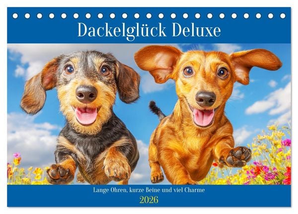 Produktbild: Dackelgl&uuml;ck Deluxe. Lange Ohren, kurze Beine und viel Charme (Tischkalender 2026 DIN A5 quer), CALVENDO Monatskalender