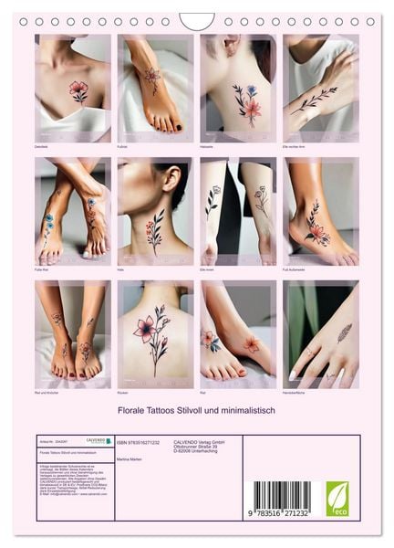 Produktbild: Florale Tattoos Stilvoll und minimalistisch (Wandkalender 2026 DIN A4 hoch), CALVENDO Monatskalender
