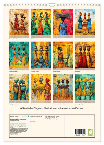 Produktbild: Afrikanische Eleganz - Illustrationen in harmonischen Farben (Wandkalender 2026 DIN A3 hoch), CALVENDO Monatskalender