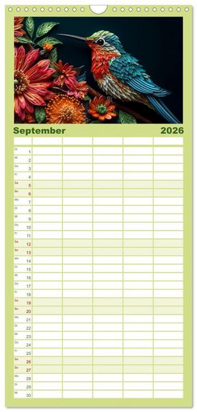 Produktbild: Familienplaner 2026 - Quilling Inspirationen mit 5 Spalten (Wandkalender, 21 x 45 cm) CALVENDO