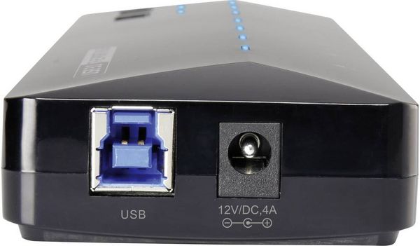 Produktbild: Renkforce RF-3806034 USB-Hub 7 Port USB-A USB 3.0 5 GBit/s mit Schnellladeport, mit Status-LEDs Schwarz