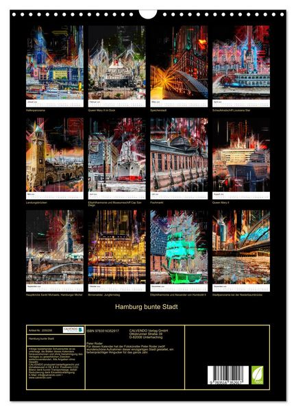 Produktbild: Hamburg bunte Stadt (Wandkalender 2026 DIN A3 hoch), CALVENDO Monatskalender
