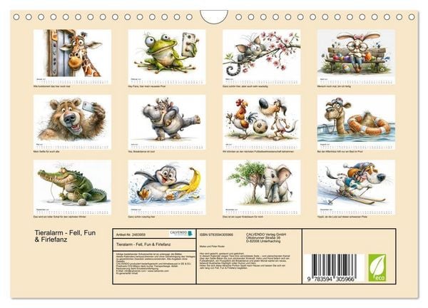 Produktbild: Tieralarm - Fell, Fun & Firlefanz (Wandkalender 2027 DIN A4 quer), CALVENDO Monatskalender