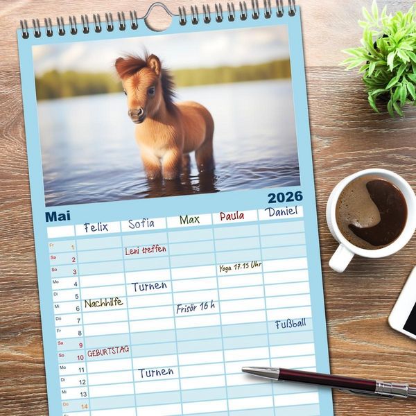 Produktbild: Familienplaner 2026 - Kleine Pferde. Mini-Ponys zum verlieben mit 5 Spalten (Wandkalender, 21 x 45 cm) CALVENDO