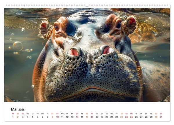 Produktbild: Flusspferde - die stillen Giganten (hochwertiger Premium Wandkalender 2026 DIN A2 quer), Kunstdruck in Hochglanz