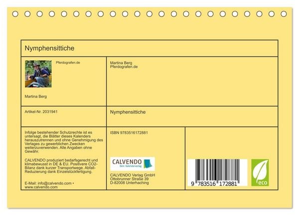 Produktbild: Nymphensittiche (Tischkalender 2026 DIN A5 quer), CALVENDO Monatskalender