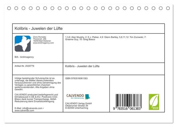 Produktbild: Kolibris - Juwelen der L&uuml;fte (Tischkalender 2026 DIN A5 quer), CALVENDO Monatskalender