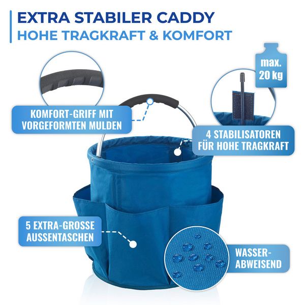 Produktbild: Universal Reinigungs Caddy Mod. Herkules 34 l, Blau, mit 5 Au&szlig;entaschen f&uuml;r Schw&auml;mme und T&uuml;cher