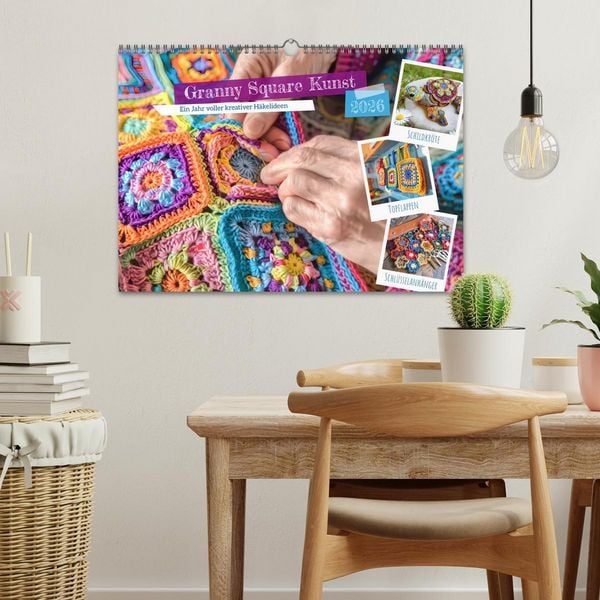Produktbild: Granny Square Kunst - Ein Jahr voller kreativer H&auml;kelideen (Wandkalender 2026 DIN A3 quer), CALVENDO Monatskalender