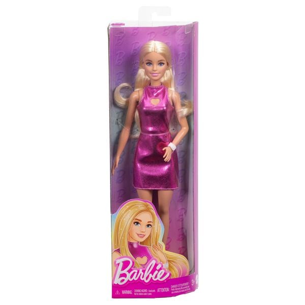 Produktbild: Barbie Fashionista Puppe im pinken Metallic-Kleid mit Herz-Aussparung