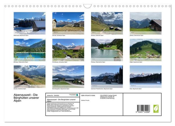 Produktbild: Alpenauszeit - Die Bergh&uuml;tten unserer Alpen (Wandkalender 2026 DIN A3 quer), CALVENDO Monatskalender