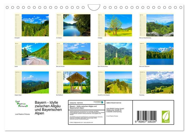 Produktbild: Bayern - Idylle zwischen Allg&auml;u und Bayerischen Alpen (Wandkalender 2026 DIN A4 quer), CALVENDO Monatskalender