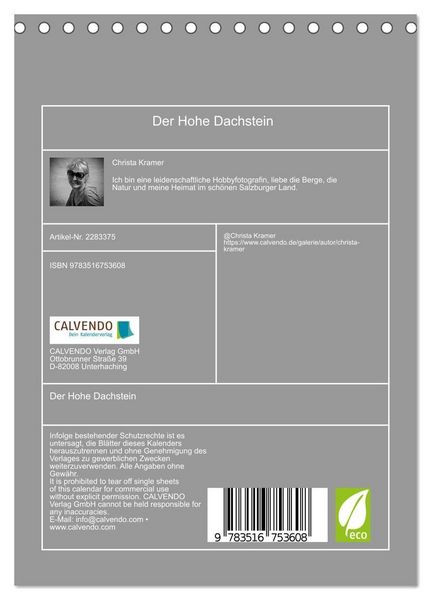 Produktbild: Der Hohe Dachstein (Tischkalender 2027 DIN A5 hoch), CALVENDO Monatskalender