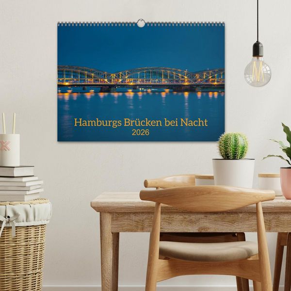 Produktbild: Hamburgs Br&uuml;cken bei Nacht (Wandkalender 2026 DIN A3 quer), CALVENDO Monatskalender