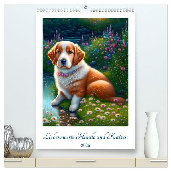 Liebenswerte Hunde und Katzen (hochwertiger Premium Wandkalender 2026 DIN A2 hoch), Kunstdruck in Hochglanz