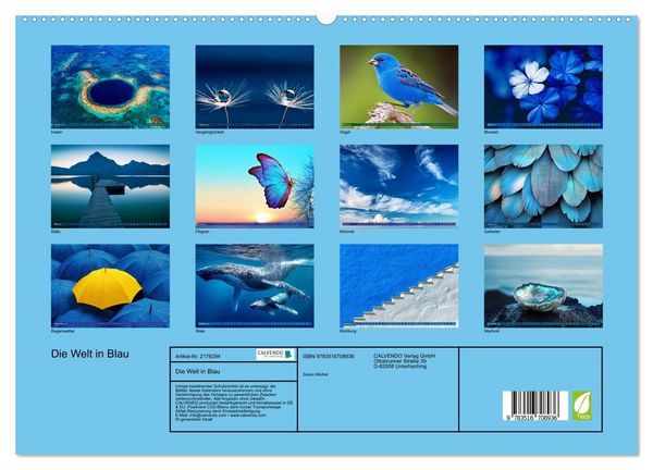 Produktbild: Die Welt in Blau (hochwertiger Premium Wandkalender 2026 DIN A2 quer), Kunstdruck in Hochglanz