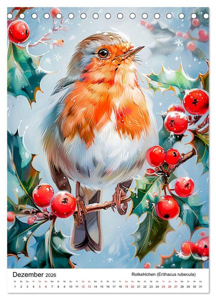 Produktbild: Heimische V&ouml;gel - Singv&ouml;gel zwischen Bl&uuml;ten und Beeren (Tischkalender 2026 DIN A5 hoch), CALVENDO Monatskalender
