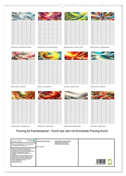 Produktbild: Pouring Art Familienplaner - Durch das Jahr mit KI-kreierter Pouring Kunst (Wandkalender 2026 DIN A2 hoch), CALVENDO Monatskalender
