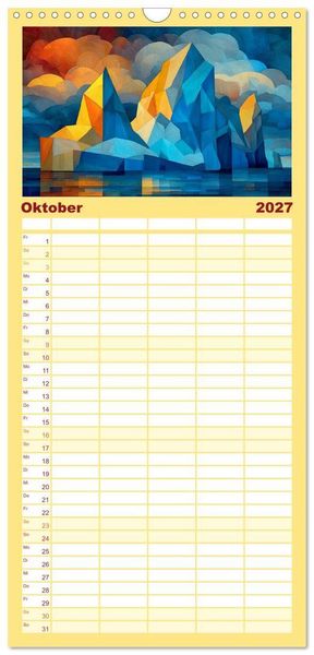 Produktbild: Familienplaner 2027 - Nordlicht in Facetten. Die Arktis in geometrischer Bildsprache mit 5 Spalten (Wandkalender, 21 x 45 cm) CALVENDO