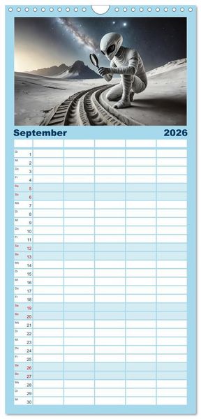 Produktbild: Familienplaner 2026 - Aliens auf Tour mit 5 Spalten (Wandkalender, 21 x 45 cm) CALVENDO