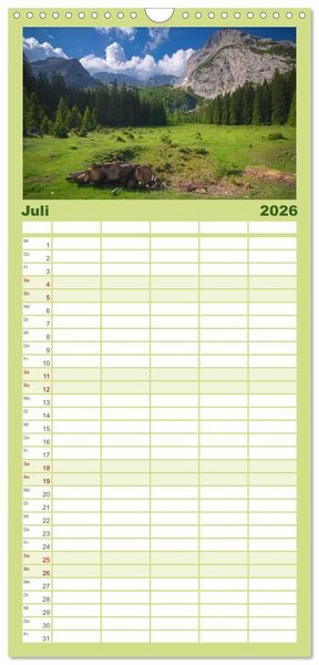 Produktbild: Familienplaner 2026 - Bergwelten mit 5 Spalten (Wandkalender, 21 x 45 cm) CALVENDO