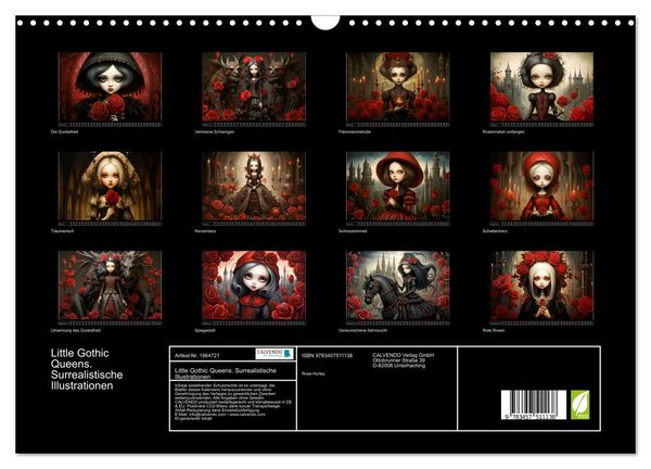 Produktbild: Little Gothic Queens. Surrealistische Illustrationen (Wandkalender 2026 DIN A3 quer), CALVENDO Monatskalender