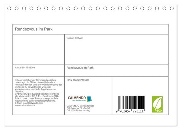 Produktbild: Rendezvous im Park (Tischkalender 2026 DIN A5 quer), CALVENDO Monatskalender