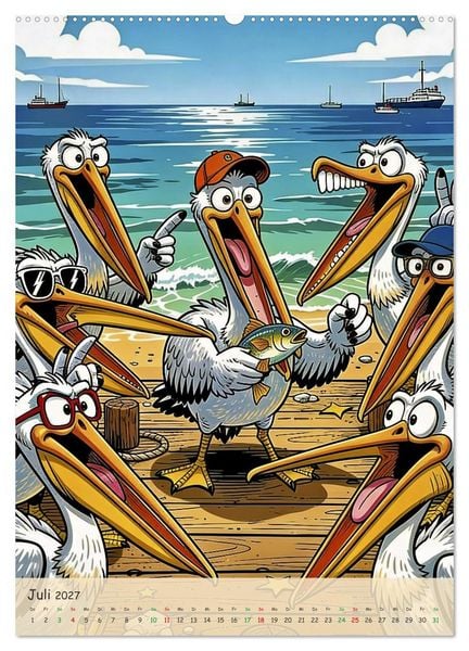 Produktbild: Lustige Pelikane - Comic (hochwertiger Premium Wandkalender 2027 DIN A2 hoch), Kunstdruck in Hochglanz