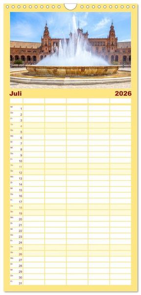 Produktbild: Familienplaner 2026 - Ein Herz f&uuml;r Sevilla mit 5 Spalten (Wandkalender, 21 x 45 cm) CALVENDO