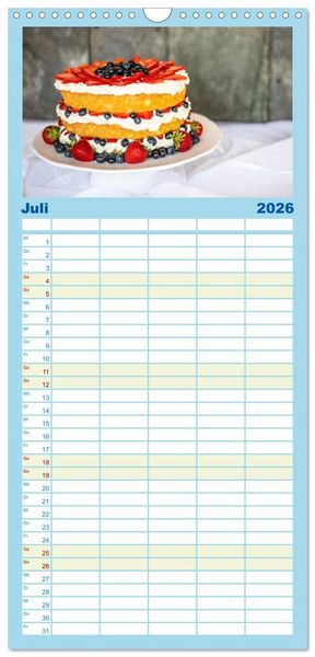 Produktbild: Familienplaner 2026 - K&ouml;stliche Kuchen mit 5 Spalten (Wandkalender, 21 x 45 cm) CALVENDO