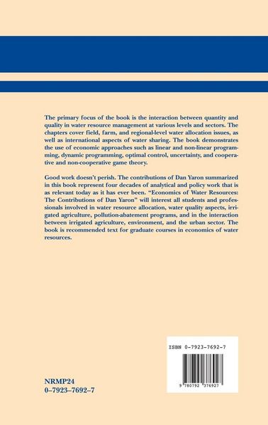 Produktbild: Economics of Water Resources The Contributions of Dan Yaron