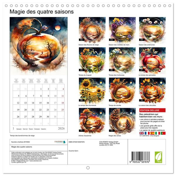 Produktbild: Magie des quatre saisons (Calendrier mural carr&eacute; 2026 30x30 cm) Calendrier double avec une page pour vos prises de notes