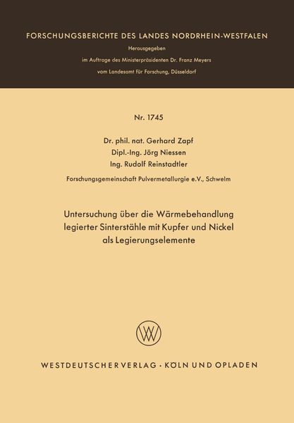 Produktbild: Untersuchung &uuml;ber die W&auml;rmebehandlung legierter Sinterst&auml;hle mit Kupfer und Nickel als Legierungselemente