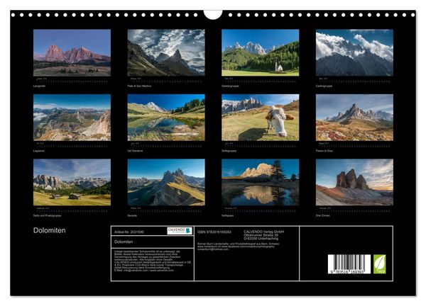 Produktbild: Dolomiten (Wandkalender 2026 DIN A3 quer), CALVENDO Monatskalender
