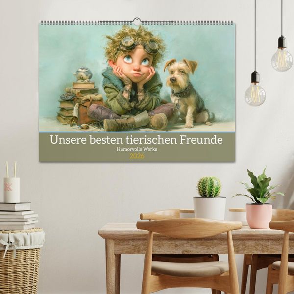 Produktbild: Unsere besten tierischen Freunde - Humorvolle Werke (Wandkalender 2026 DIN A2 quer), CALVENDO Monatskalender