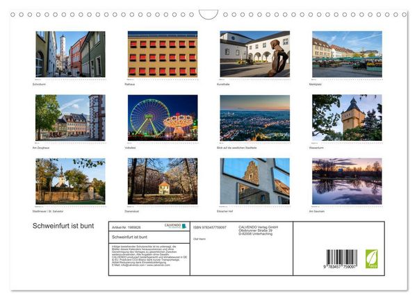 Produktbild: Schweinfurt ist bunt (Wandkalender 2026 DIN A3 quer), CALVENDO Monatskalender